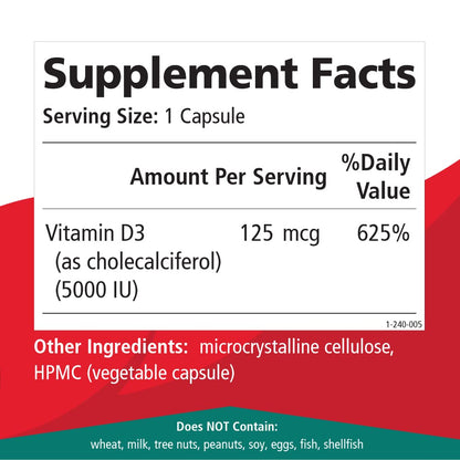 Pure Essence Labs Vitamin D - 5000 IU of Vitamin D from 100% Pure Cholecalciferol - 30 Vegetarian Capsules - PrimeBioHealth - canada supplements