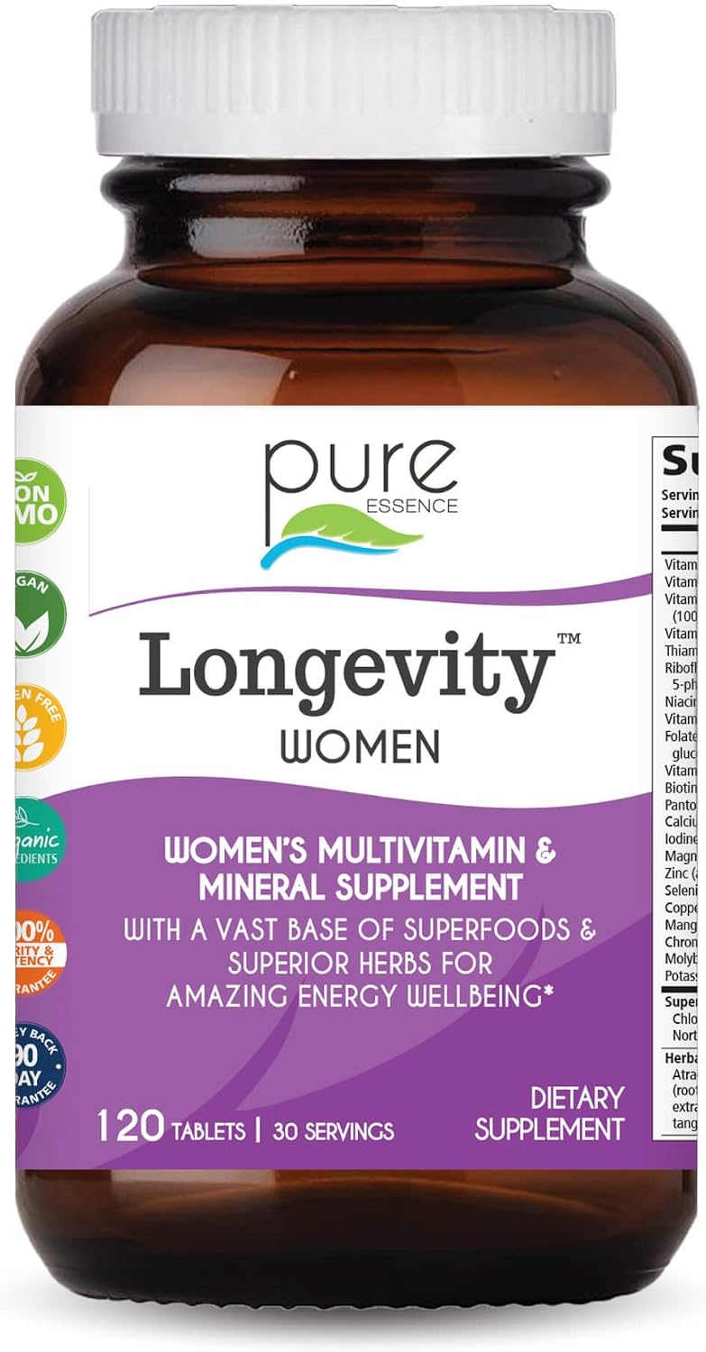 Pure Essence Longevity for Women Over 40 Multivitamin - Vitamins with Superfoods, Whole Foods, Minerals, Antioxidants and Immune Support - 90 Tablets - PrimeBioHealth - canada supplements