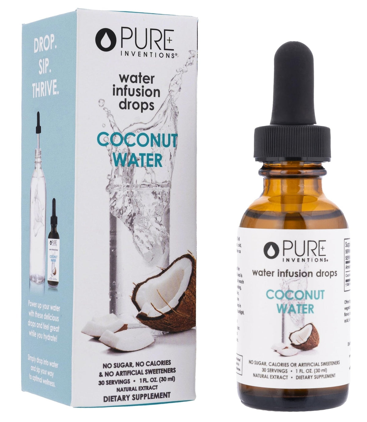 Pure Inventions - Coconut Water Infusion Drops – Electrolytes - Sugar-Free Hydration, Zero Calories, No Artificial Sweeteners, Clean Ingredients, 30 Servings - PrimeBioHealth - canada supplements