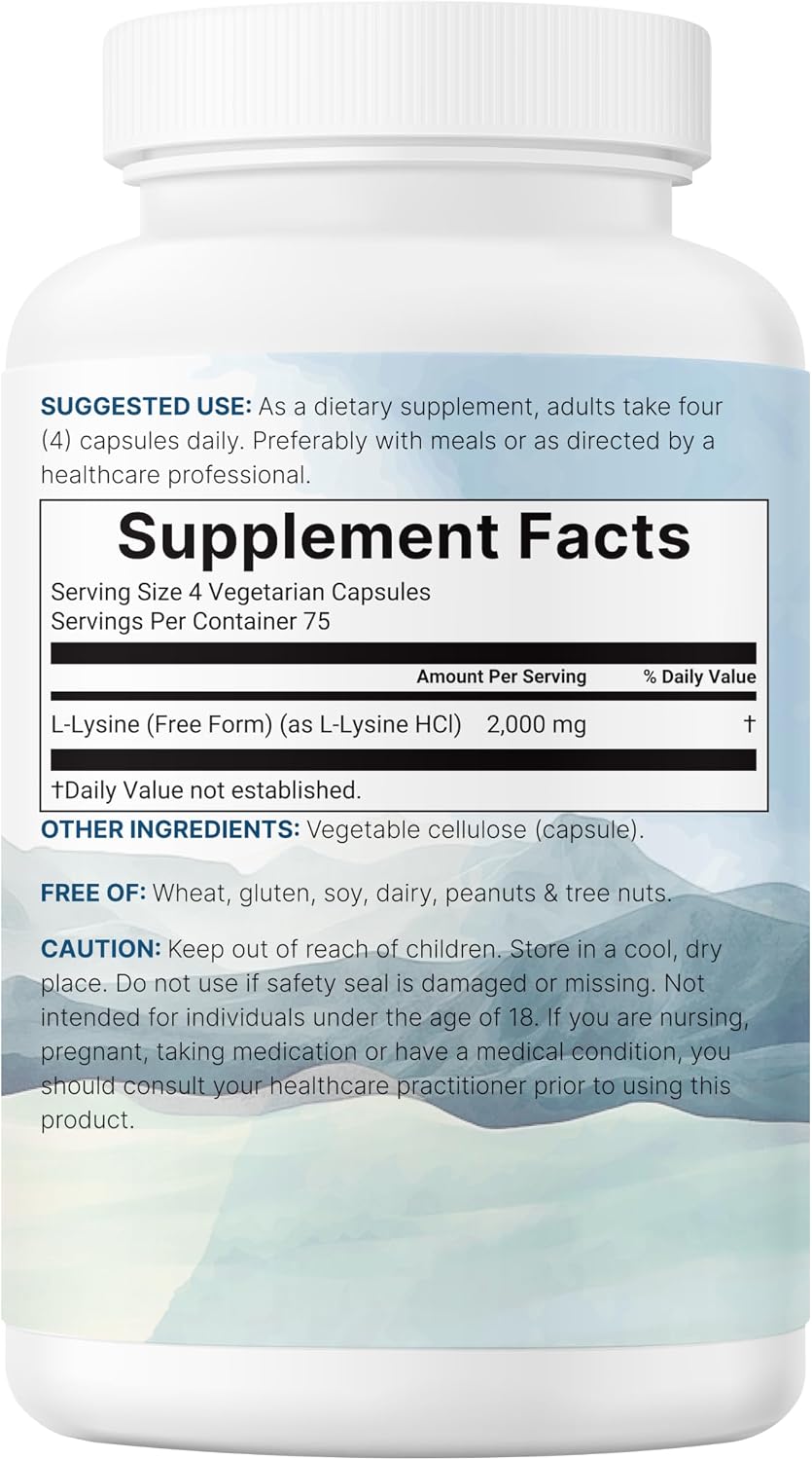 Pure L-Lysine 2,000mg, 300 Veggie Capsules | Maximum Potency, Easily Absorbed, Free Form | Essential Amino Acid for Collagen, Lip, & Immune Support | Clean Ingredients Without Fillers - PrimeBioHealth - canada supplements