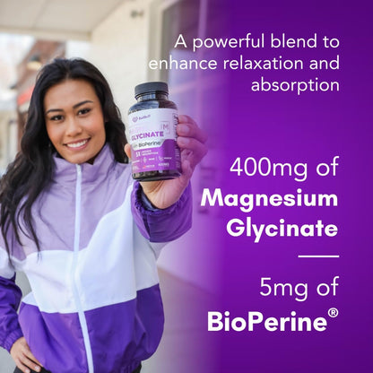 Pure Magnesium Glycinate 400mg - 5X Higher Absorption - Support Stress Relief, Sleep, Bone Health - 100% Chelated - Pure Magnesium Supplement - PrimeBioHealth - canada supplements