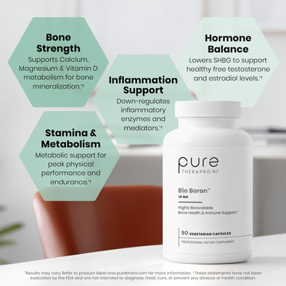 Pure TheraPro Rx Bio Boron 10mg, 3 Months Supply - Bororganic Glycine Boron for Men & Women - Premium Formula for Bone Health, Joint Flexibility - PrimeBioHealth - canada supplements