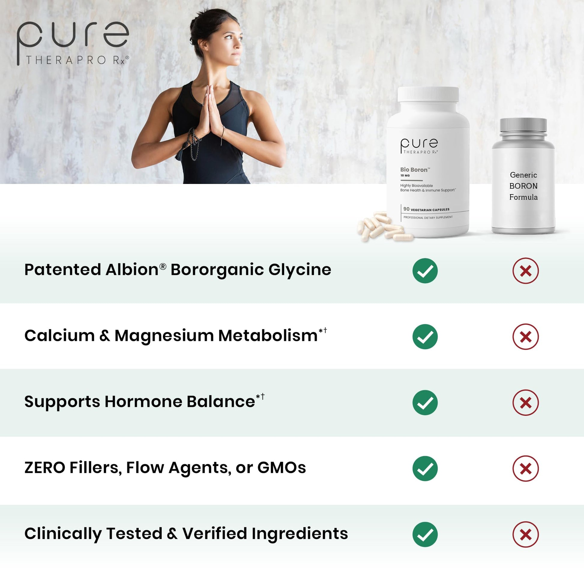 Pure TheraPro Rx Bio Boron 10mg, 3 Months Supply - Bororganic Glycine Boron for Men & Women - Premium Formula for Bone Health, Joint Flexibility - PrimeBioHealth - canada supplements