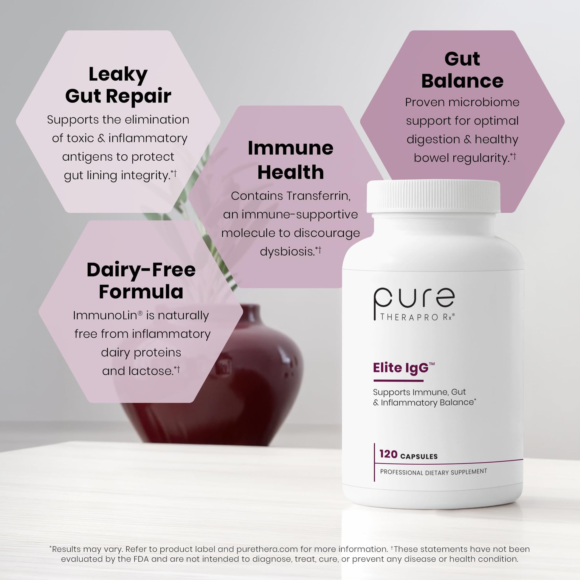 Pure Therapro Rx Elite IgG Immunoglobulin Supplement, 120 Caps - Gut Health & Immune Support, 1100 mg IgG, IGA & IgM, Sunflower Lecithin | Dairy & Gluten Free Colostrum Supplement Alternative - PrimeBioHealth - canada supplements