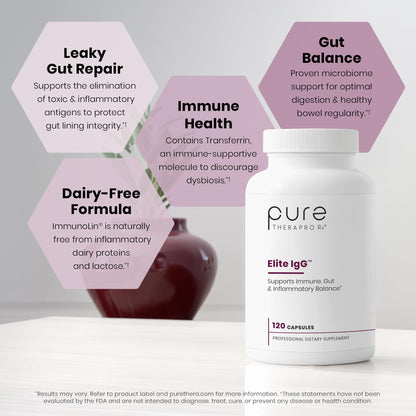 Pure Therapro Rx Elite IgG Immunoglobulin Supplement, 120 Caps - Gut Health & Immune Support, 1100 mg IgG, IGA & IgM, Sunflower Lecithin | Dairy & Gluten Free Colostrum Supplement Alternative - PrimeBioHealth - canada supplements