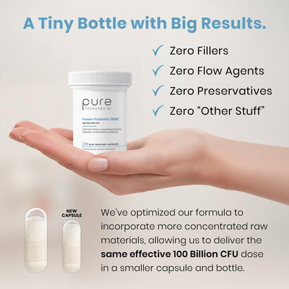 Pure Therapro Rx Power Probiotic 100B | 30 Acid Resistant Capsules - 1 Month Supply | 4 Proven Strains 100 Billion CFU | Flora Balance & Digestion | NO Refrigeration Required | Non-GMO | Zero Fillers - PrimeBioHealth - canada supplements