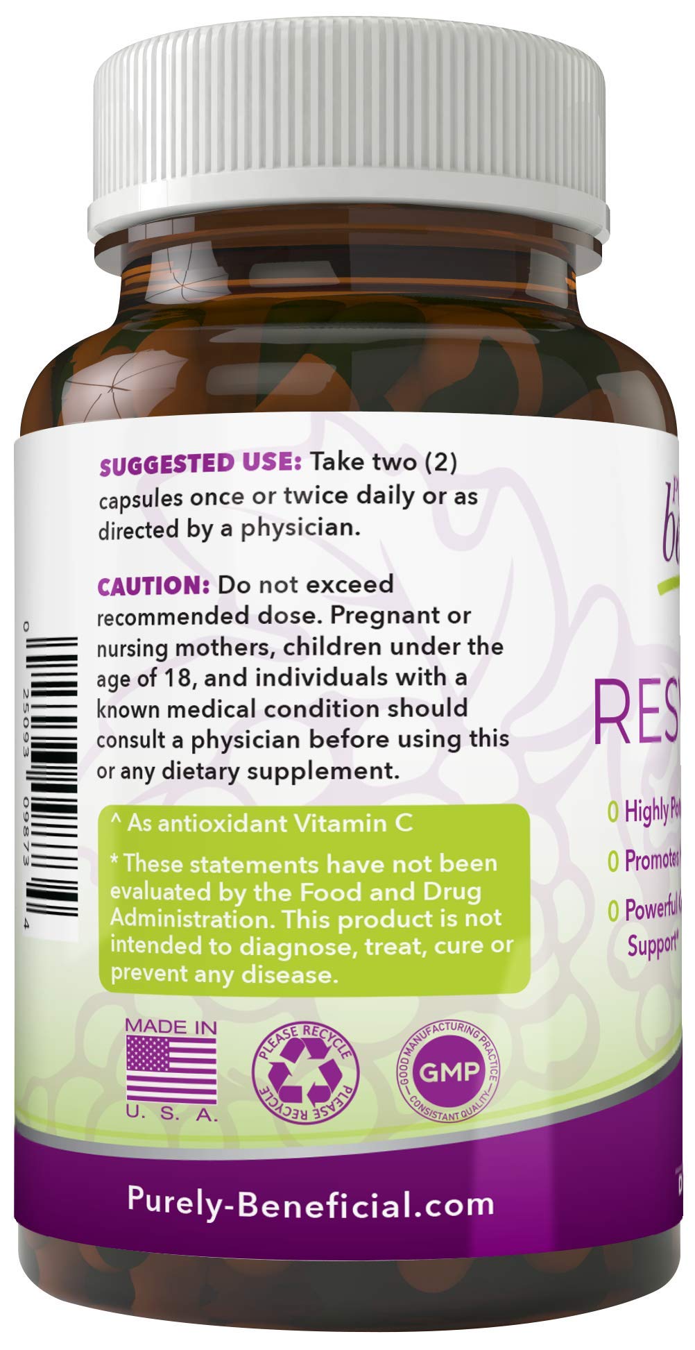 PURELY beneficial RESVERATROL1450-90day Supply, 1450mg per Serving of Potent Antioxidants & Trans-Resveratrol, Promotes Anti-Aging - PrimeBioHealth - canada supplements