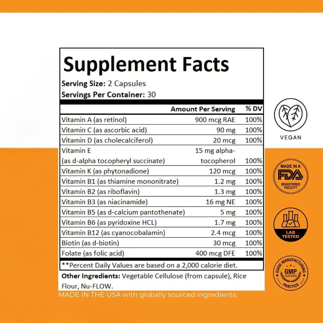 PurePath Non-Toxic Adult Multivitamin - 13 Vitamins - 100% RDA - No Harmful Megadoses - with B6 & B12 - PrimeBioHealth - canada supplements