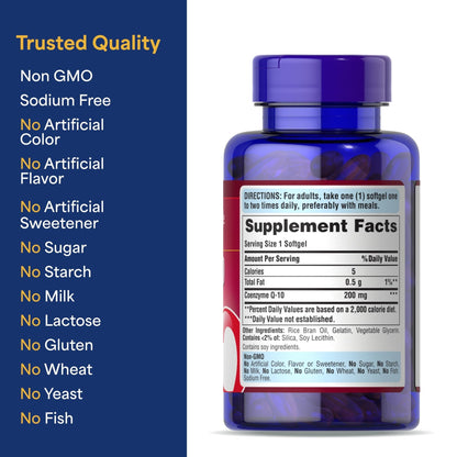 Puritan's Pride Coenzyme CoQ10 200mg, Dietary Supplement for Heart Health, Blood Pressure, Oral Gum Health, and Healthy Aging Support - PrimeBioHealth - canada supplements