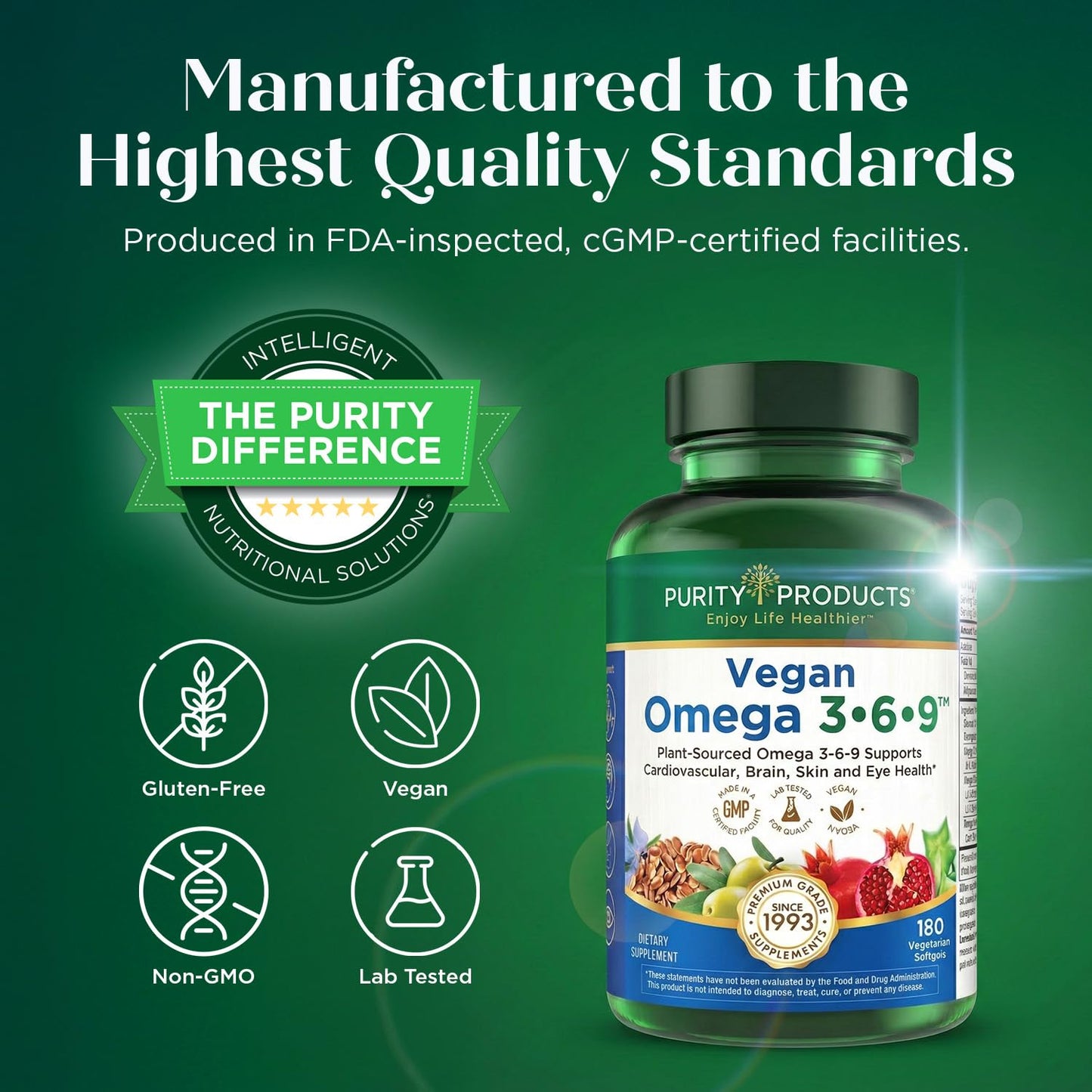Purity Products Vegan Omega 3 6 9 Formula - “5 in 1” Essential Fatty Acid Complex - Scientifically Formulated Plant-Based Vegan Omega 3-6-9 Essential Fatty Acids - PrimeBioHealth - canada supplements