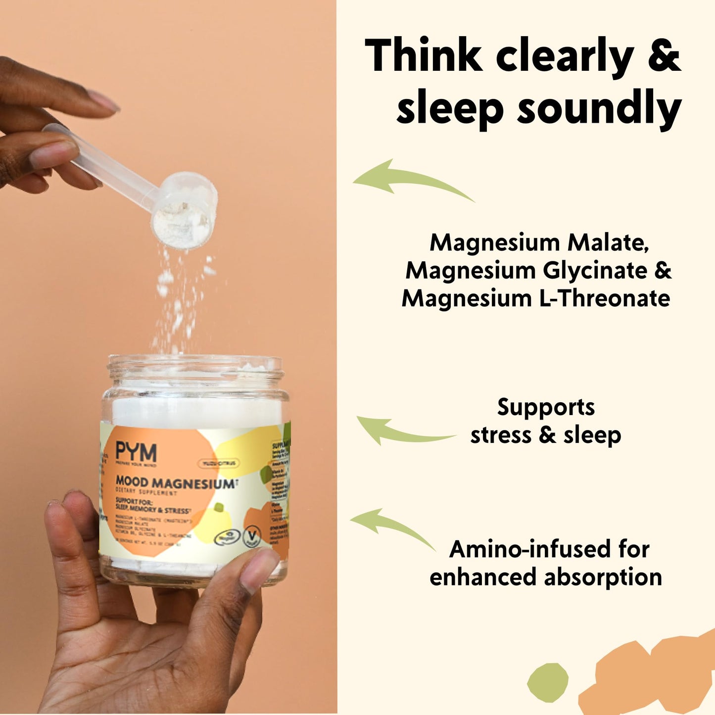 PYM Mood Magnesium Powder to Support Stress & Better Sleep, 30 Servings - Magnesium Glycinate, Magnesium Malate & l-Threonate, Yuzu Citrus | Non-GMO - PrimeBioHealth - canada supplements