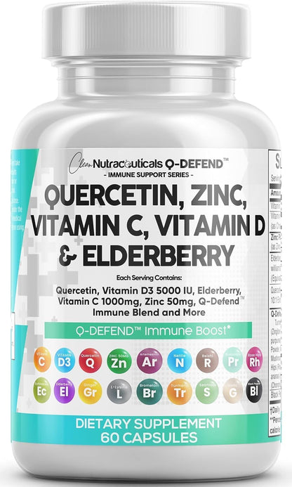 Q Defend Quercetin Supplement with Zinc Vitamin C Vitamin D Elderberry Turmeric Black Pepper Garlic Ginger Sea Moss Lysine Stinging Nettle Reishi Mushroom Immune - PrimeBioHealth - canada supplements