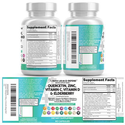 Q Defend Quercetin Supplement with Zinc Vitamin C Vitamin D Elderberry Turmeric Black Pepper Garlic Ginger Sea Moss Lysine Stinging Nettle Reishi Mushroom Immune - PrimeBioHealth - canada supplements