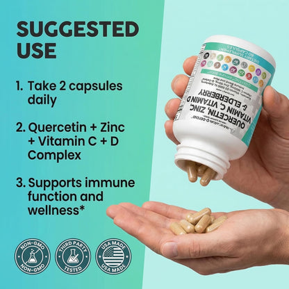 Q Defend Quercetin Supplement with Zinc Vitamin C Vitamin D Elderberry Turmeric Black Pepper Garlic Ginger Sea Moss Lysine Stinging Nettle Reishi Mushroom Immune - PrimeBioHealth - canada supplements