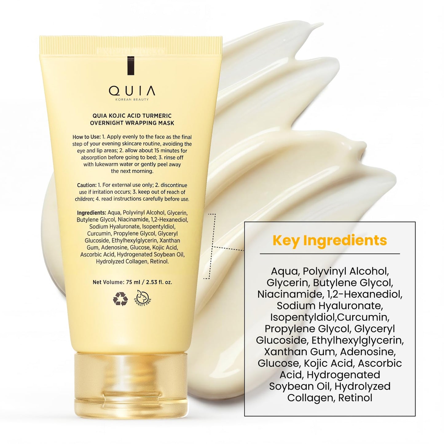 QUIA Turmeric + Kojic Acid Overnight Wrapping Mask – Hydration Mask for Glowing Skin - PrimeBioHealth - canada supplements
