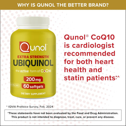 Qunol 200mg Ubiquinol, Powerful Antioxidant for Heart and Vascular Health, Essential for energy production, Natural Supplement Active Form of CoQ10, 60 Count - PrimeBioHealth - canada supplements