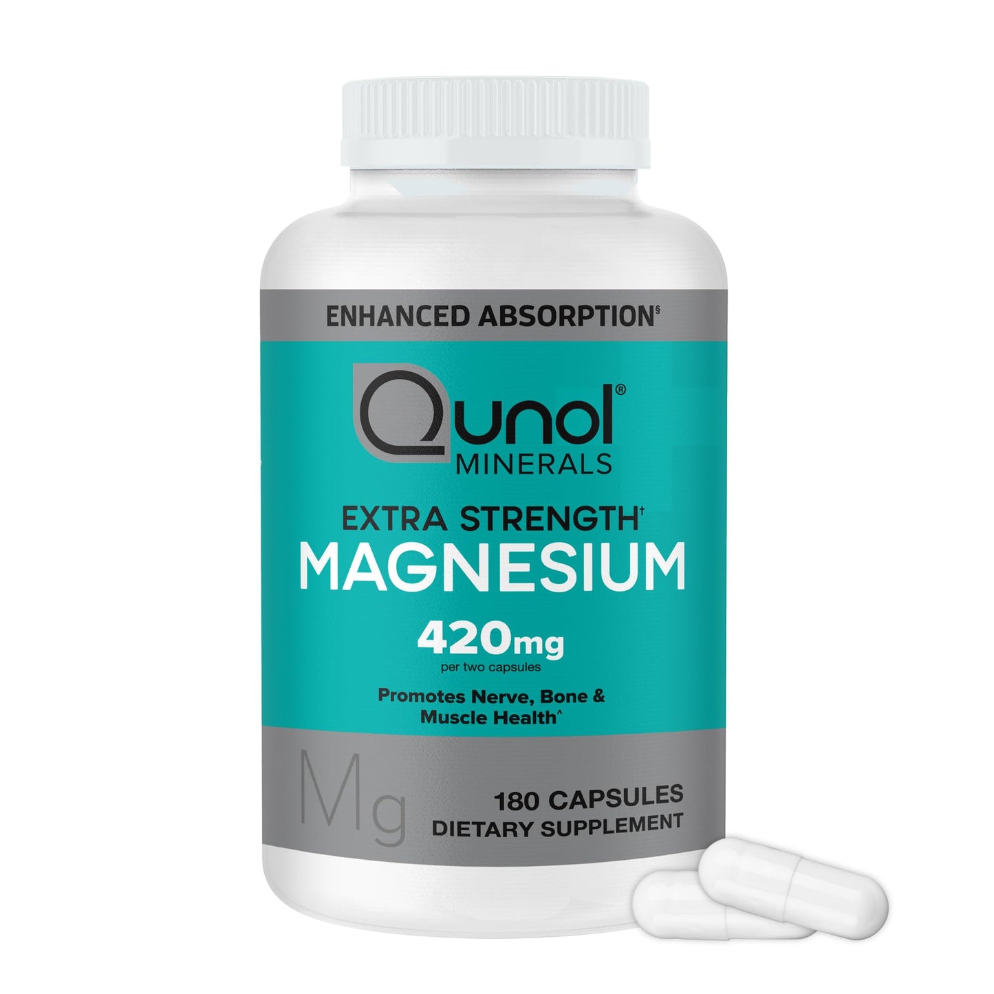 Qunol Magnesium Capsules 420mg, 100% DV, High Absorption Magnesium Supplement, Extra Strength, Bone and Muscle Health Supplement, 180 Count - PrimeBioHealth - canada supplements