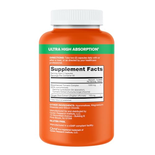 Qunol Turmeric and Ginger Capsules, 1000mg Turmeric Supplement, Ultra High Absorption to Support Joint Health, 1 Doctor Recommended Form - PrimeBioHealth - canada supplements