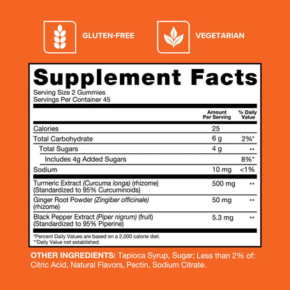 Qunol Turmeric and Ginger with Black Pepper Gummies, Turmeric Curcumin Supplement, Joint Health Support Gummy, 90ct Gummies - PrimeBioHealth - canada supplements