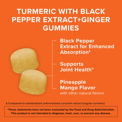 Qunol Turmeric and Ginger with Black Pepper Gummies, Turmeric Curcumin Supplement, Joint Health Support Gummy, 90ct Gummies - PrimeBioHealth - canada supplements