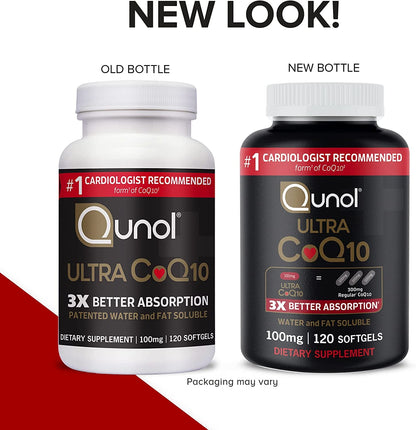 Qunol Ultra CoQ10 100mg, 3x Better Absorption, Patented Water and Fat Soluble Natural Supplement Form of Coenzyme Q10 - PrimeBioHealth - canada supplements
