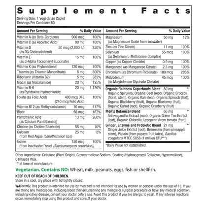 Rainbow Light Mens Multivitamin One + | 60 Caplets | Supports Energy & Antioxidant Health | with Real Food Nutrients, Digestive Enzymes & Probiotics - PrimeBioHealth - canada supplements