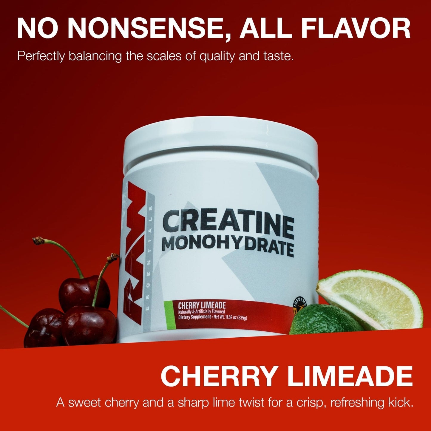 RAW Nutrition Creatine Monohydrate Powder, Cherry Limeade (30 Servings) - Micronized Creatine Monohydrate Supplement for Workout Performance, Build Muscle & Strength - PrimeBioHealth - canada supplements