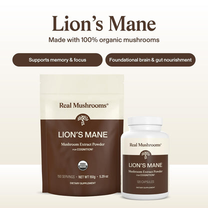 Real Mushrooms Lions Mane Mushroom Cognition (120 Capsules) Lions Mane Mushroom Powder Extract Capsules - PrimeBioHealth - canada supplements