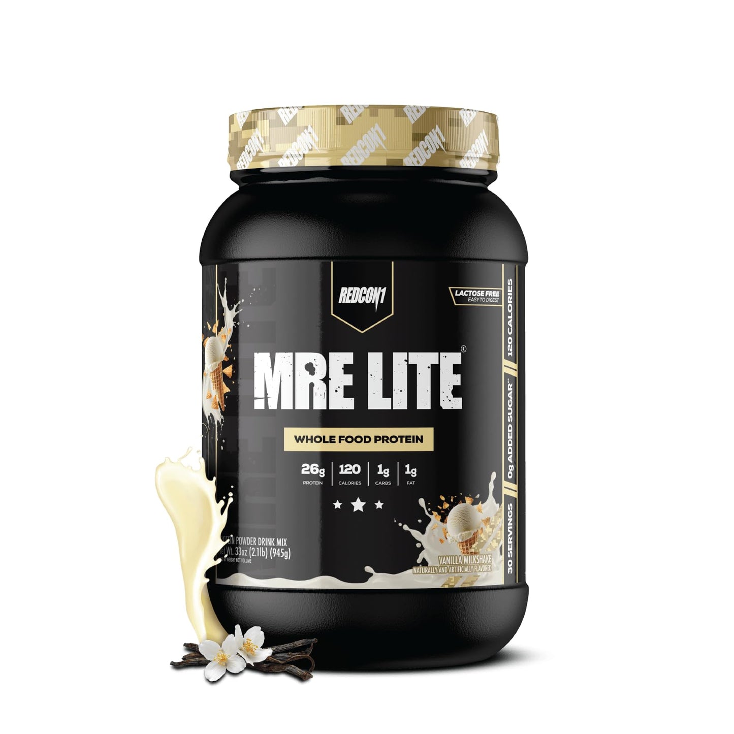 REDCON1 MRE LITE Whole Food Protein Powder, Vanilla Milkshake - Lactose Free & Sugar Free Meal Replacement with Animal Protein Blends - Easy to Digest Formula - Only 1g Carb per Serving (30 Servings) - PrimeBioHealth - canada supplements