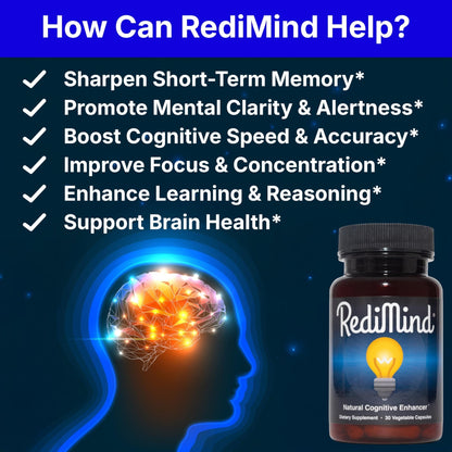 RediMind - Natural Cognitive Enhancement Supplement Capsule - Non-GMO, Vegan, Gluten-Free - PrimeBioHealth - canada supplements
