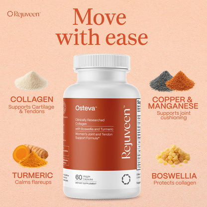 Rejuveen Osteva Joint Support Supplement for Women | High Potency Collagen, Turmeric, Boswellia | for Flexible Cartilage & Tendons, - PrimeBioHealth - canada supplements