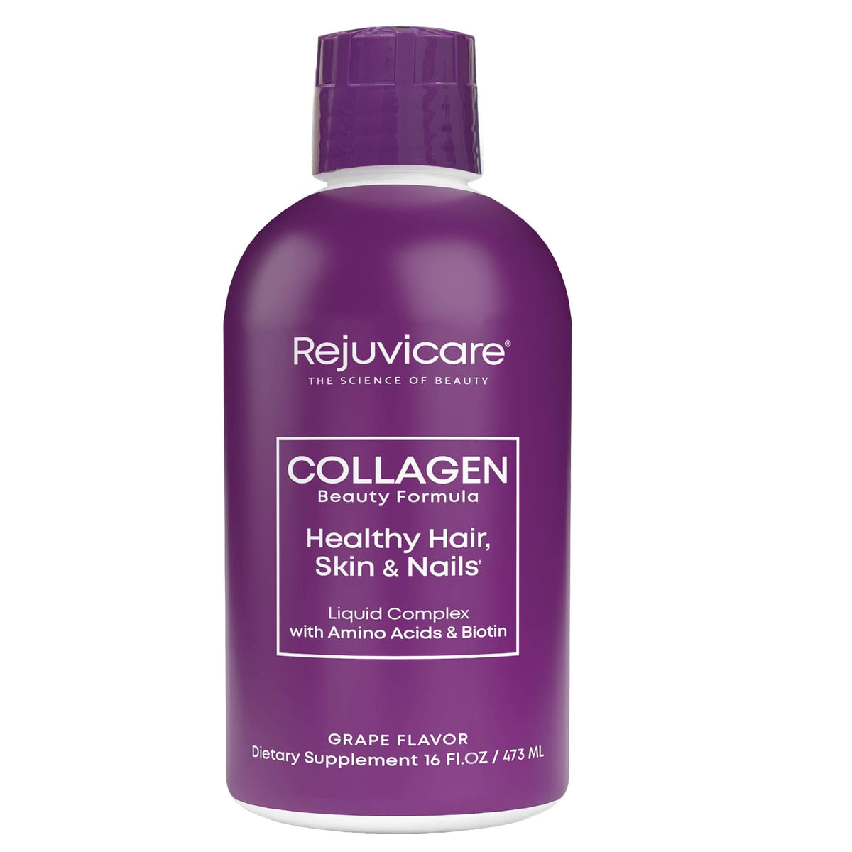 Rejuvicare Liquid Collagen Beauty Formula with Amino Acids, Protein and Biotin, Delicious Grape Flavor, Purple 16 oz ,32 servings - PrimeBioHealth - canada supplements