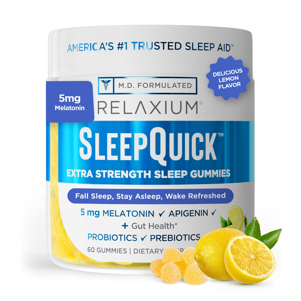 Relaxium SleepQuick Gummies - Sleep Aid + Gut Health & Immune Support, 5 mg Melatonin, Vitamin D-3 + Prebiotic & Probiotic Blend - PrimeBioHealth - canada supplements
