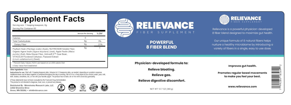 Relievance Fiber Supplement Two-Pack, Clean Formula - Bloating & Gas Relief Fiber Supplement – 8-Fiber Blend for Digestive Health, Doctor Developed, - PrimeBioHealth - canada supplements
