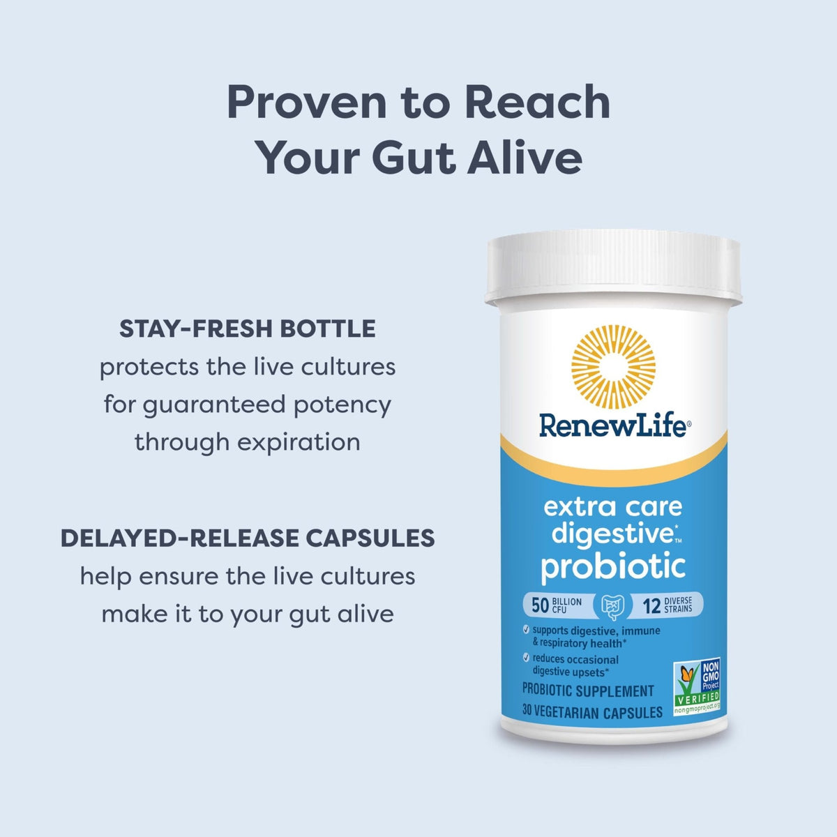 Renew Life Extra Care Digestive Probiotic Capsules, 50 Billion CFU Guaranteed, Daily Supplement Supports Immune, Digestive, Respiratory Health(1), L. Rhamnosus GG - PrimeBioHealth - canada supplements