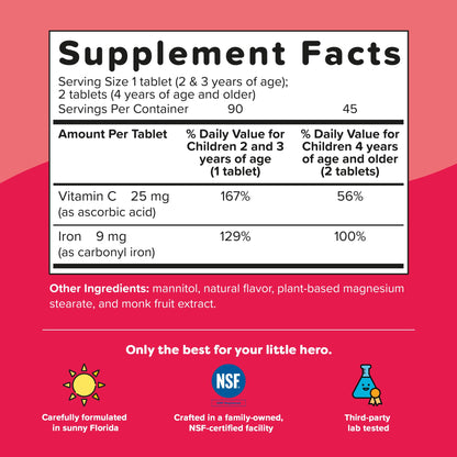 Renzo's Iron Supplements for Kids, Dissolvable Vegan Kids Iron Supplement with Vitamin C, Sugar-Free Melty Tabs - PrimeBioHealth - canada supplements