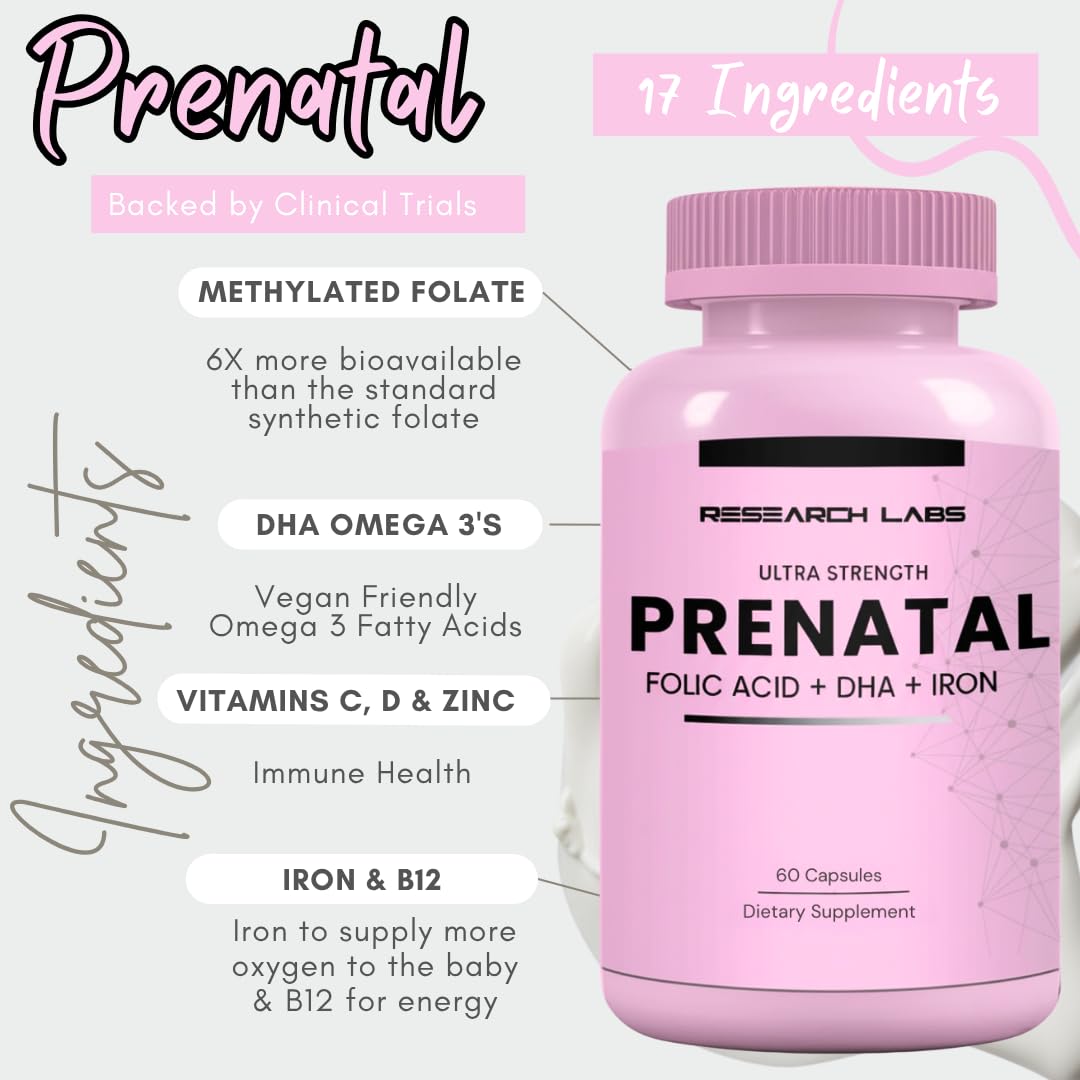 Research Labs Prenatal Vitamins for Women 2 Fer 1 Ad: 6X More Bioavailable Methylated Folate Folic Acid MTHF 5 | Supports Brain Development, Healthy Growth - PrimeBioHealth - canada supplements