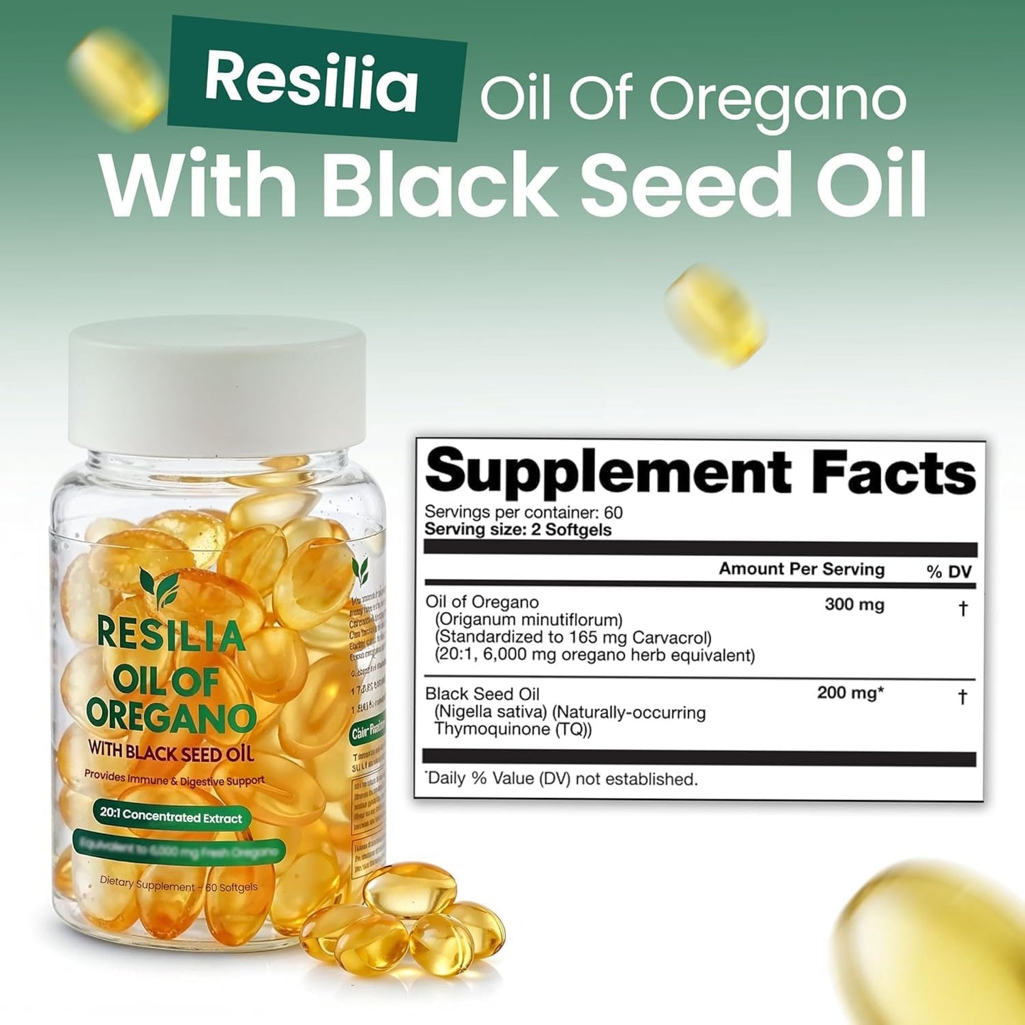 Resilia Black Seed Oil Softgels – Organic Oil of Oregano Capsules for Immune & Digestive Support – Non-GMO, Gluten-Free – New Bottle Packaging (60 Count) - PrimeBioHealth - canada supplements