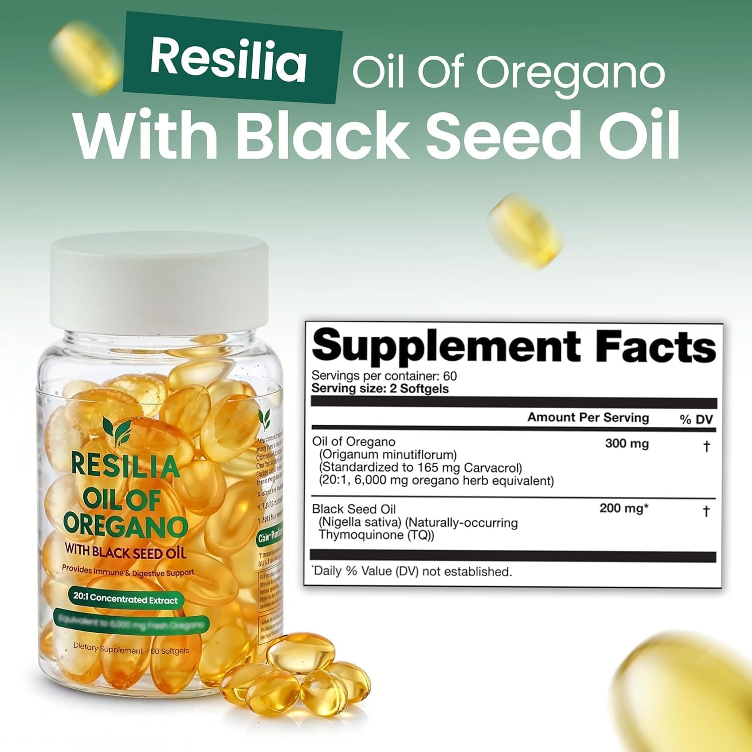 Resilia Black Seed Oil Softgels – Organic Oil of Oregano Capsules for Immune & Digestive Support – Non-GMO, Gluten-Free – New Bottle Packaging (60 Count) - PrimeBioHealth - canada supplements