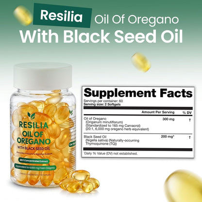 Resilia Black Seed Oil Softgels – Organic Oil of Oregano Capsules for Immune & Digestive Support – Non-GMO, Gluten-Free – New Bottle Packaging (60 Count) - PrimeBioHealth - canada supplements