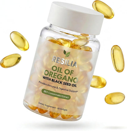 Resilia Black Seed Oil Softgels – Organic Oil of Oregano Capsules for Immune & Digestive Support – Non-GMO, Gluten-Free – New Bottle Packaging (60 Count) - PrimeBioHealth - canada supplements