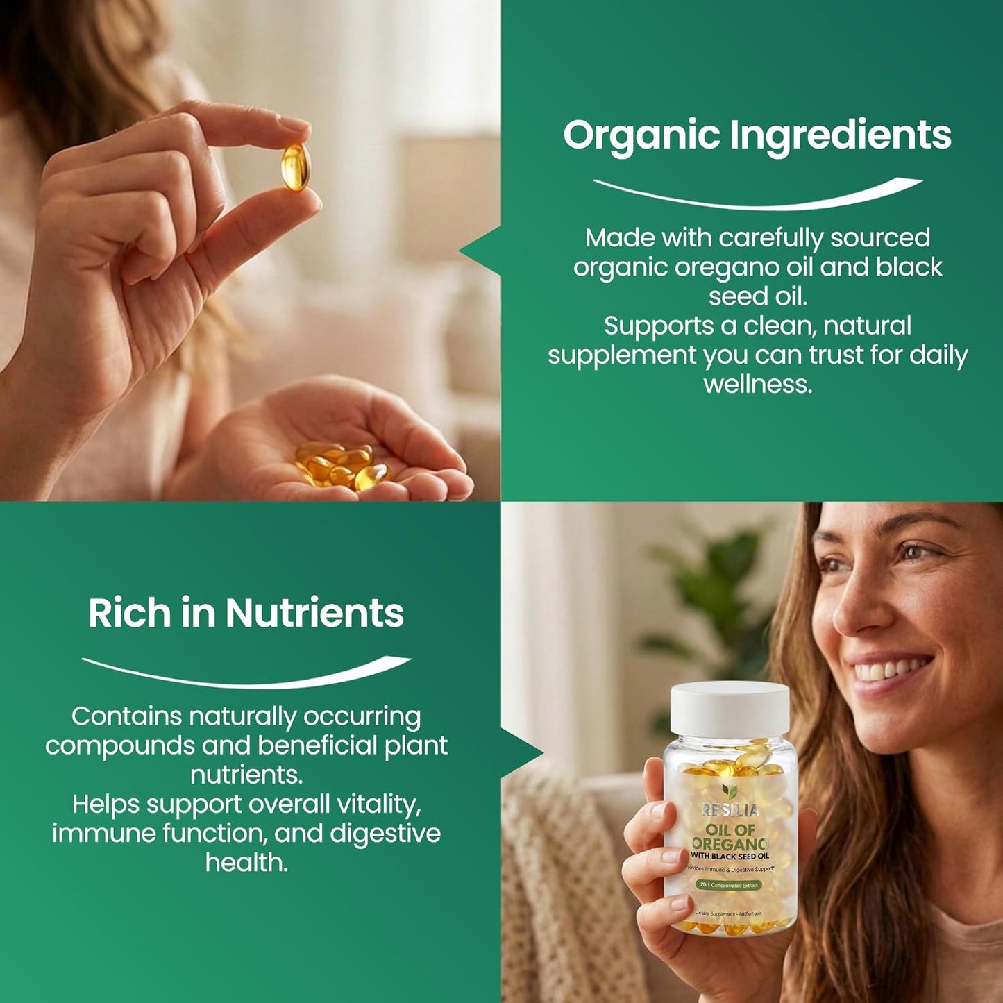 Resilia Black Seed Oil Softgels – Organic Oil of Oregano Capsules for Immune & Digestive Support – Non-GMO, Gluten-Free – New Bottle Packaging (60 Count) - PrimeBioHealth - canada supplements