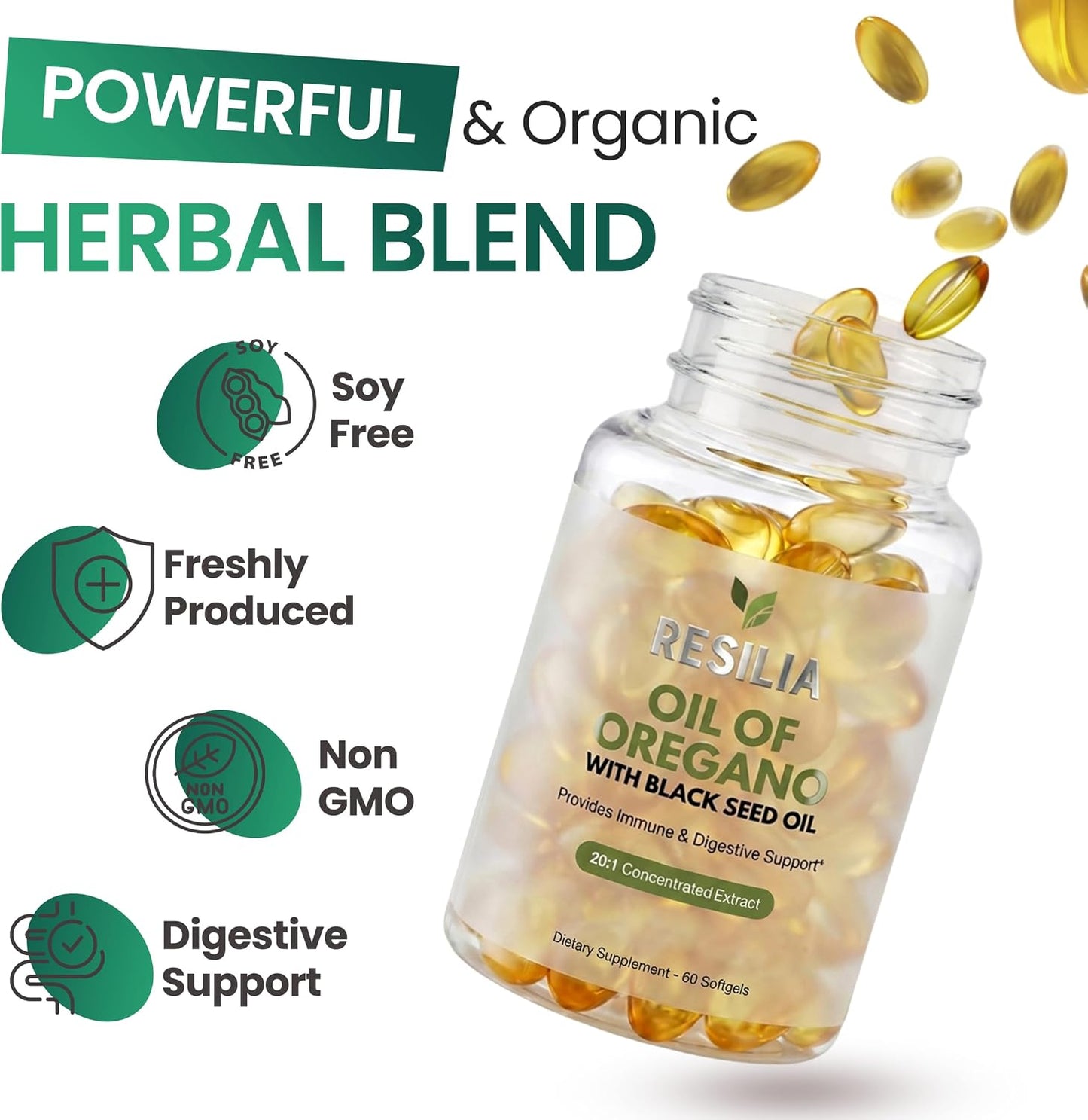 Resilia Black Seed Oil Softgels – Organic Oil of Oregano Capsules for Immune & Digestive Support – Non-GMO, Gluten-Free – New Bottle Packaging (60 Count) - PrimeBioHealth - canada supplements