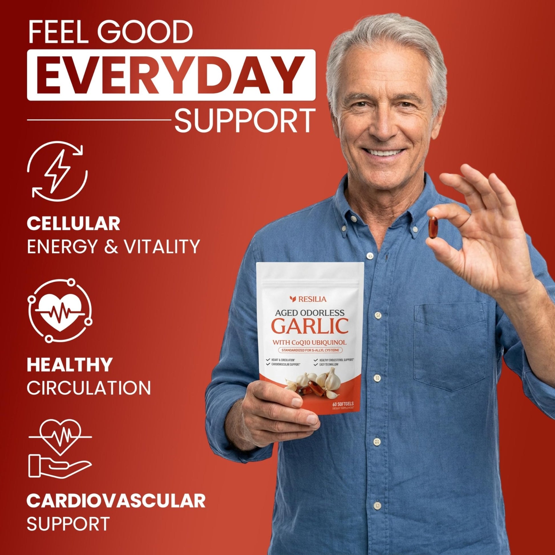 Resilia Garlic Extract 600mg Softgels (60ct) – Odorless Aged Garlic with CoQ10 Ubiquinol & Vitamin K2 as MK-7 – 20-Month Matured, Standardized for S-Allyl Cysteine - Heart & Immune Support - PrimeBioHealth - canada supplements
