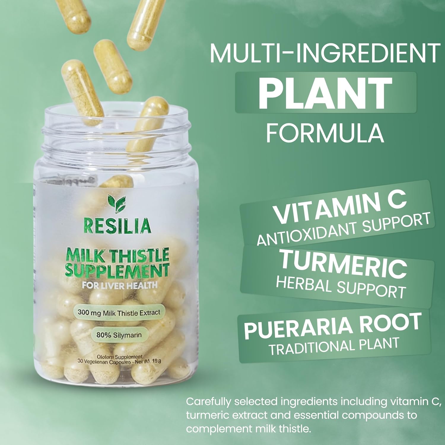 Resilia Milk Thistle Silymarin – 300 mg Supplement with Vitamin C, Inositol, Pueraria Root & Turmeric Extract, High-Absorption Antioxidant-Focused Plant Formula, 30 Vegetarian Capsules - PrimeBioHealth - canada supplements