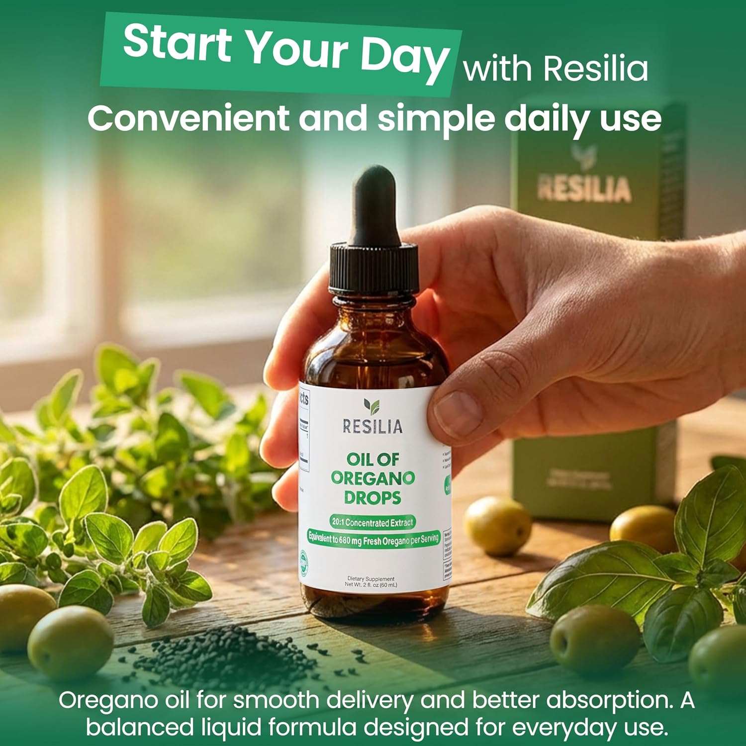 Resilia Premium Oregano Oil Drops – High Potency 34mg Per Serving – Herbal Antioxidant Formula for Immune Support – Non-GMO, Easy-to-Use Liquid Supplement, 60ml - PrimeBioHealth - canada supplements