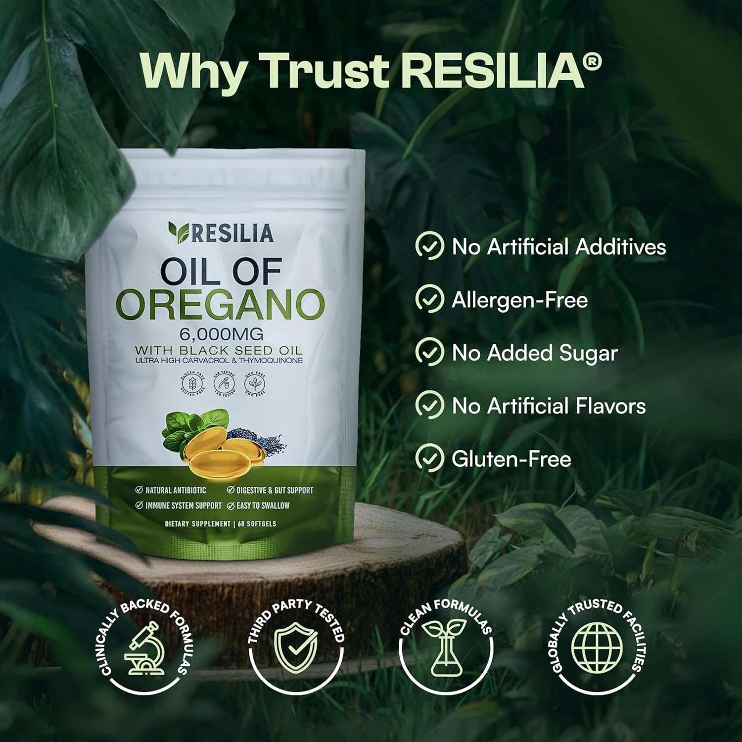 Resilia Softgels with Black Seed Oil 6000mg – Organic Oregano Oil Capsules for Immune & Digestive Support – Non-GMO, Gluten-Free Softgels - PrimeBioHealth - canada supplements