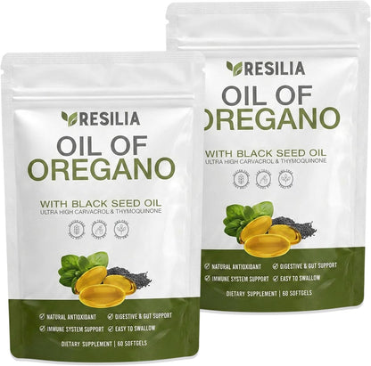 Resilia Softgels with Black Seed Oil – Premium Grade Oregano Oil Capsules for Immune & Digestive Support – Non-GMO, Gluten-Free Softgels – Natural Herbal Wellness Supplement (60 Count) - PrimeBioHealth - canada supplements
