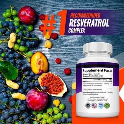 Resveratrol Supplement 1800 mg Antioxidant Complex - Highly Potent Natural Trans-Resveratrol Pills for Healthy Aging, Overall Health Support, Immune System - PrimeBioHealth - canada supplements