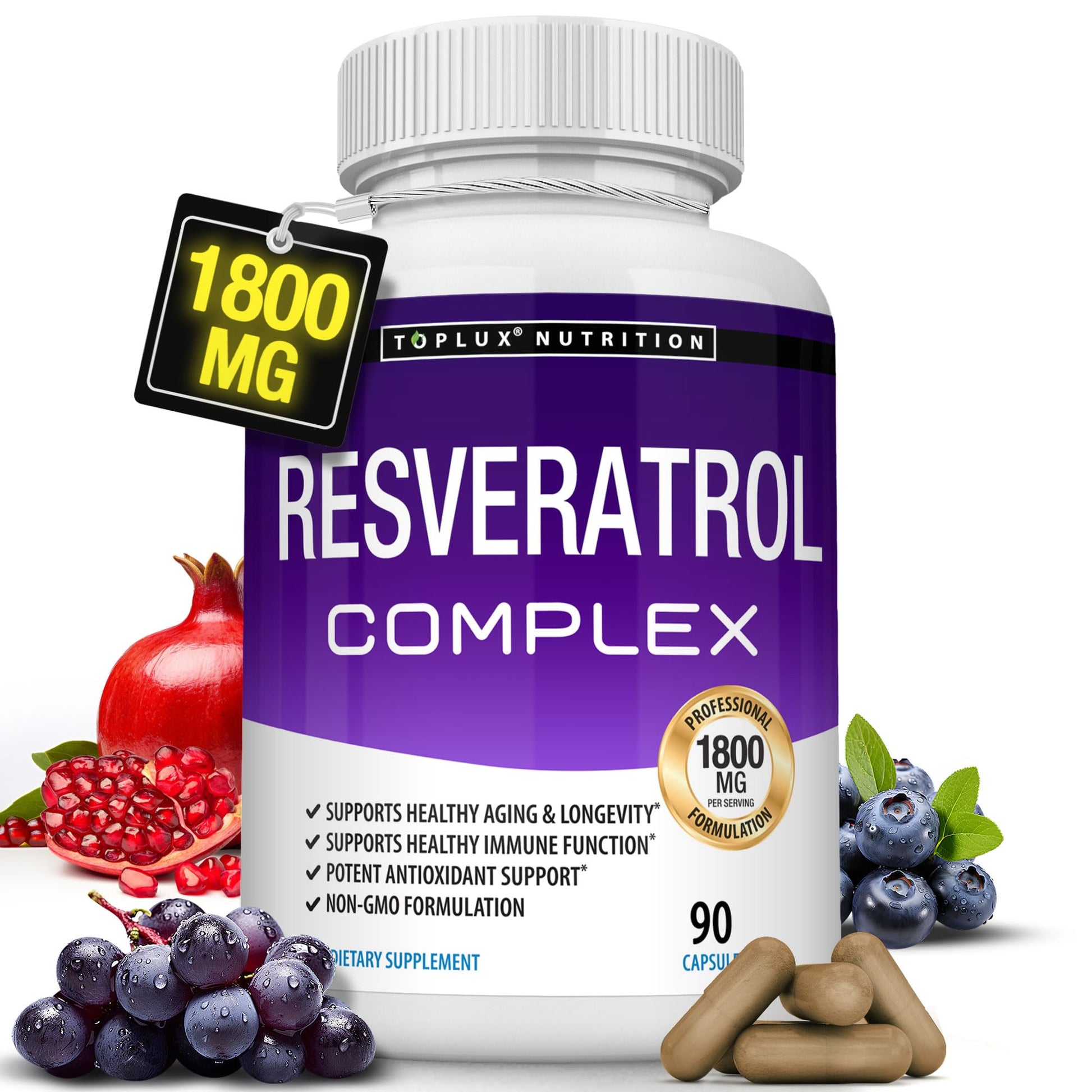 Resveratrol Supplement 1800 mg Antioxidant Complex - Highly Potent Natural Trans-Resveratrol Pills for Healthy Aging, Overall Health Support, Immune System - PrimeBioHealth - canada supplements